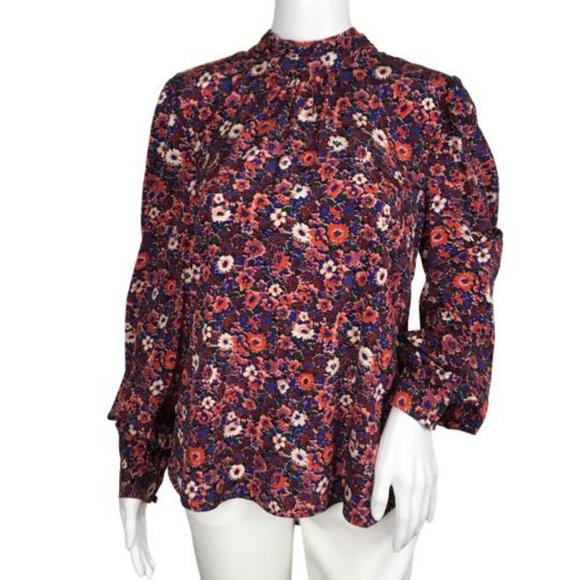 Veronica Beard Women's Chilton Floral Blouse Puff Sleeves Multicolor Sz 8